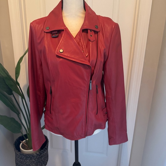 Victoria's Secret Vibrant Red Leather Jacket Size L.NWOT